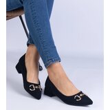 Gemre Justina black eco-suede block heels with gold ornament | Shoptok.si