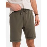 Ombre Men's knit shorts with rolled up legs - olive | Eponuda.ba