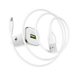 Borofone avtopolnilec 18W BZ12A USB-A QC 3.0 s kablom Type C 1m - bel | Shoptok.si