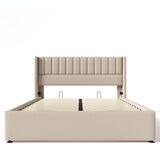 Lumor Oblazinjena postelja s predalom 160x200 cm iz lana z letveno podlago – bež, (22151388) | Shoptok.si