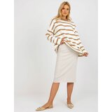 Fashion Hunters Light brown and ecru striped oversized sweater with stand-up collar by RUE PARIS Cene