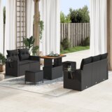 vidaXL 8-dijelni set vrtnog namještaja s jastucima crni poli ratan akacija | shoptok.hr