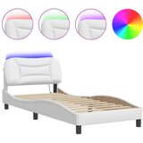 Maison Chic Posteljni okvir - Enojna postelja - Postelja za odrasle z LED lučkami bel 90x200 cm umetno usnje, (21697206) Cene