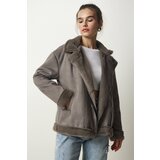  Women's Gray Shearling Nubuck Coat | Shoptok.si