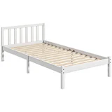 Leseni posteljni okvir 208×96 cm, bel, z letvenim dnom in vzglavjem, eleganten enojni posteljni okvir za spalnico, (5000493304)
