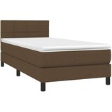 vidaXL Box spring postelja z vzmetnico LED temno rjava 100x200cm blago | Shoptok.si