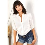Olalook Women's White Sleeve Fold Linen Shirt Cene