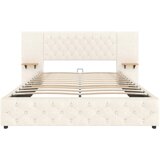 Lumor Dvoposteljna postelja 140x200 cm - široka vzglavnik, LED, USB, hidravlično dviganje, shranjevanje - bež, (22150933) | Shoptok.si