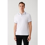 Avva Men's White 100% Cotton Jacquard Standard Fit Normal Cut 2 Buttons Polo Neck T-shirt Cene