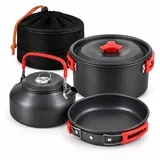 Set posuđa za kampovanje/ sklopivi/ aluminijum/ sivi sa crvenim detaljima