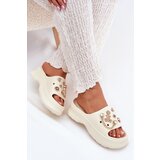 Boto Ladies Foam Slippers With Golden Clips Light Beige Hortiana | shoptok.hr