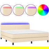  Box spring postelja z vzmetnico LED krem 180x200 cm blago | Shoptok.si