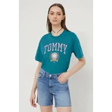 Tommy Jeans Bombažna kratka majica ženski, zelena barva