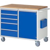 RAU Kompaktne delovne mize, pomične, 5 predalov, 1 vrata, lesena delovna površina, svetlo siva / encijan modra | Shoptok.si