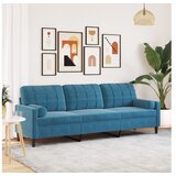 vidaXL Kavč trosed z okrasnimi blazinami moder 210 cm žamet | Shoptok.si