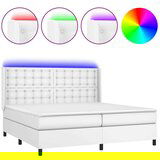  Box spring postelja z vzmetnico LED bela 200x200cm umetno usnje, (20761185) | Shoptok.si