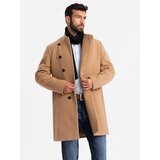 Ombre Men's coat with asymmetrical fastening and high collar - light brown | shoptok.hr