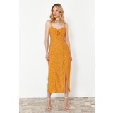Trendyol orange floral patterned straight cut slit detail viscose midi woven dress | ePonuda.com