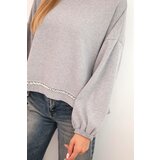Kesi Włoski Women's sweatshirt with decorative finish at the bottom gray | Shoptok.si