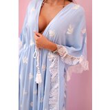 Kesi Włoski Women's boho viscose cape with lace blue | Shoptok.si