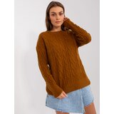 Fashion Hunters Light brown classic sweater with cables Cene