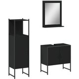  The Living Store Komplet kopalniških omaric 3-delni črn inženirski les - Komplet Kopalniškega Pohištva, (21500119) | Shoptok.si