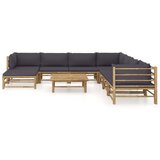 Maison Chic Seti vrtnega pohištva - Vrtna garnitura - Vrtni pohištvo set s temno sivimi blazinami 9-delna bambus, (21806828) | Shoptok.si