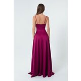 Lafaba Women's Long Satin Evening & Prom Dress with Plum Rope Straps and Waist Belt | Shoptok.si