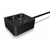 Icybox podaljšek 1,9m za dve 220V vtičnici in USB polnilnik 2xUSB-A in 1xUSB-C - IB-MPS2220B-CH | Shoptok.si