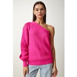  Women's Fuchsia Window Detailed Single Sleeve Knitwear Sweater | shoptok.hr
