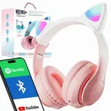 Aku. LED RGB brezžične igralne slušalke z mačjimi ušesi + mikrofon roza, (21683148)