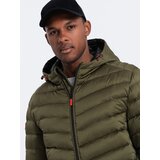 Ombre Men's quilted jacket with satin finish - dark olive green | Shoptok.si