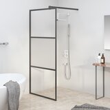 Pregrada za tuš 90 x 195 cm s napola mutnim staklom ESG crna | shoptok.hr