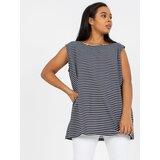 Fashion Hunters Plus size navy and white top with round neckline Cene