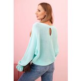 Kesi Włoski Women's mohair sweater with gathered sleeves and a cutout on the back mint | ePonuda.com