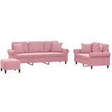 vidaXL 3-dijelni set sofa s jastucima ružičasti baršunasti - Ružičasta s jastucima i tabureom Cijene