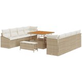 vidaXL 11-dijelni set vrtnih sofa s jastučićima bež poli ratan akacija, 2-sjedalna vrtna sofa s odlaganjem i jastučićima bež poli ratan, 3-dijelni vrtni set za objedovanje s jastučićima bež poli ratan akacija Cijene