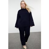 Trendyol Curve Navy Blue Knitwear Plus Size Bottom-Top Set