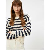 Koton Oversize Sweater with Openwork Knitted Crew Neck Long Sleeve Cene