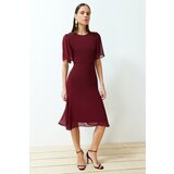Trendyol burgundy skirt flounce chiffon lined midi woven dress Cene