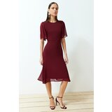 Trendyol Burgundy Skirt Flounce Chiffon Lined Midi Woven Dress | Shoptok.si