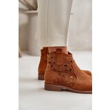 S. BARSKI Women's Perforated Ankle Boots with Zipper Camel S.Barski | shoptok.hr