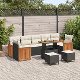 vidaXL 10-delni vrtnarski kavč set z blazinami črn poli ratan akacija | Shoptok.si