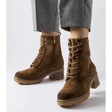 Gemre Brown lace-up ankle boots on block heel Clementina | Shoptok.si