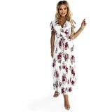 numoco basic 434-8 LISA Pleated midi dress with a neckline and frills - burgundy roses | Shoptok.si