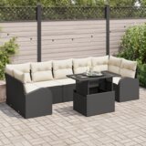 vidaXL set od 8 komada vrtnog sofe s jastucima crni poli ratan, 2-sjedalna vrtna sofa s pohranom i jastucima crna poli ratan | shoptok.hr