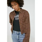 Hollister Co. Košulja za žene, boja: smeđa, regular, s klasičnim ovratnikom