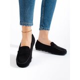 Shelvt Women's black suede loafers cene