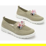 Resti Khaki women's fabric moccasins with crystals Fezens | Shoptok.si