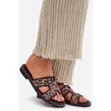Zazoo Leather Flat Slippers With Leopard Print | Shoptok.si